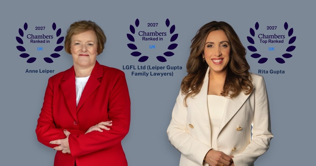 Anne Leiper and Rita Gupta in a promotional graphic announcing Rita Gupta’s Band 1 Chambers Ranking 2027, Anne’s and ranking for LGFL Ltd.